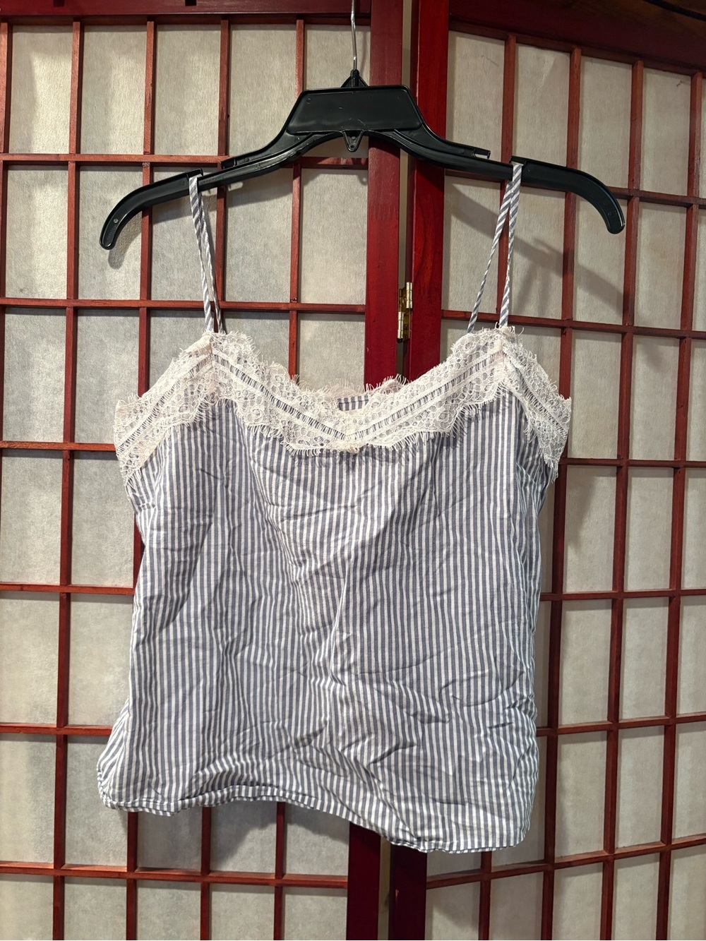 Gilly Hicks White & Blue Striped Lace-Trim Camisole